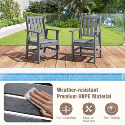 Gainoom All Weather Hdpe Grey Garden Chair Outdoor Dining Chair W/ Armrests - thumbnail 7