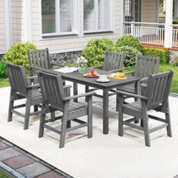 Gainoom All Weather Hdpe Grey Garden Chair Outdoor Dining Chair W/ Armrests - thumbnail 4