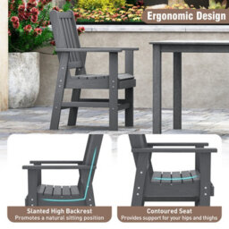 Gainoom All Weather Hdpe Grey Garden Chair Outdoor Dining Chair W/ Armrests - thumbnail 6