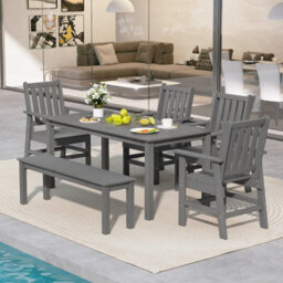 Gainoom All Weather Hdpe Grey Garden Chair Outdoor Dining Chair W/ Armrests - thumbnail 5