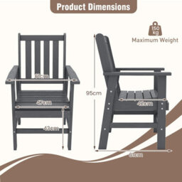 Gainoom All Weather Hdpe Grey Garden Chair Outdoor Dining Chair W/ Armrests - thumbnail 2