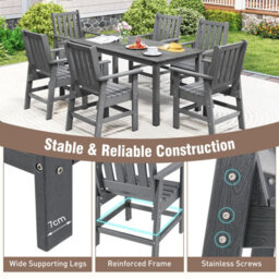 Gainoom All Weather Hdpe Grey Garden Chair Outdoor Dining Chair W/ Armrests - thumbnail 8