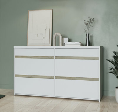 FurniComp LTD Furnicomp Avery 6 Drawer (3+3) Matt White And Oak Wide Chest Of Drawers - image 1