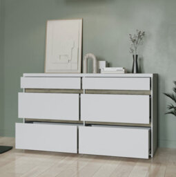 FurniComp LTD Furnicomp Avery 6 Drawer (3+3) Matt White And Oak Wide Chest Of Drawers - thumbnail 2