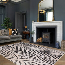 Loomed Zebra Print Cotton Chenille Rug Black White Machine Washable 160Cm X 230Cm - thumbnail 2