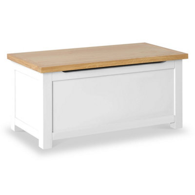 Farro White Ottoman Blanket Box - Painted With Oak Top - Fully Assembled By Roseland Furniture - image 1