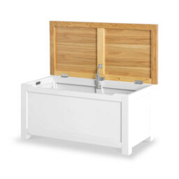Farro White Ottoman Blanket Box - Painted With Oak Top - Fully Assembled By Roseland Furniture - thumbnail 3