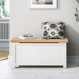 Farro White Ottoman Blanket Box - Painted With Oak Top - Fully Assembled By Roseland Furniture - thumbnail 2