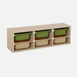 Sweeek - Children's Storage Unit With 6 Plastic Bins Natural-Coloured Olive Green/taupe 97.5X21X29.4 Cm - Sora - thumbnail 1