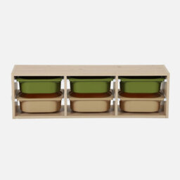 Sweeek - Children's Storage Unit With 6 Plastic Bins Natural-Coloured Olive Green/taupe 97.5X21X29.4 Cm - Sora - thumbnail 2