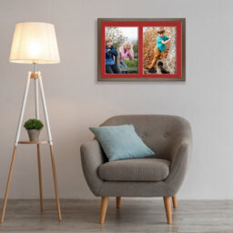AK Frames 20X14 Walnut Sleek Multi Photo Frame With Crimson Mount - Holds 2 Apertures (2X) A4 Photos - thumbnail 3