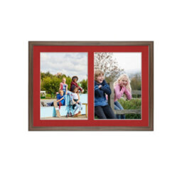AK Frames 20X14 Walnut Sleek Multi Photo Frame With Crimson Mount - Holds 2 Apertures (2X) A4 Photos