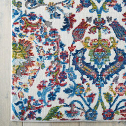 Ivory Blue Traditional Easy To Clean Floral Dining Room Bedroom And Living Room Rug-122Cm X 183Cm - thumbnail 8