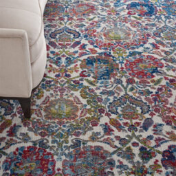 Ivory Blue Traditional Easy To Clean Floral Dining Room Bedroom And Living Room Rug-122Cm X 183Cm - thumbnail 3