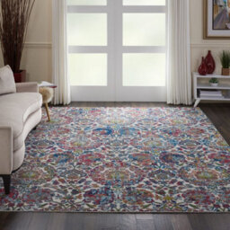 Ivory Blue Traditional Easy To Clean Floral Dining Room Bedroom And Living Room Rug-122Cm X 183Cm - thumbnail 2