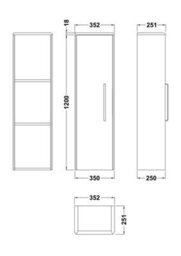 Balterley Contemporary Bathroom Wall Hung Single Soft Close Door Tall Storage Unit With 2 Shelves, Cool Grey, 1200 X 350 X 250mm - thumbnail 2