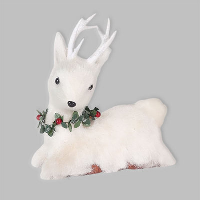 Shatchi 25Cm Christmas Tabletop Decorated With Pines Berries Showpieces Decoration, White Lying Deer - image 1
