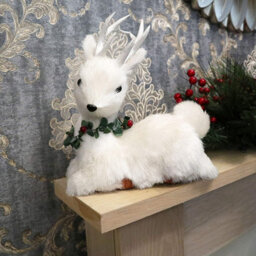 Shatchi 25Cm Christmas Tabletop Decorated With Pines Berries Showpieces Decoration, White Lying Deer - thumbnail 6