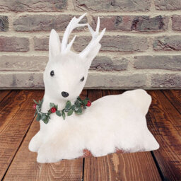 Shatchi 25Cm Christmas Tabletop Decorated With Pines Berries Showpieces Decoration, White Lying Deer - thumbnail 7