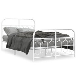 Berkfield Metal Bed Frame Without Mattress With Footboard White 120X200Cm - thumbnail 2