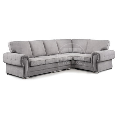 Furnishings For Less UK Milan 5 Seater Long  L Shaped Corner Sofa Full Back Chesterfield Arms Grey Right Hand Facing - image 1