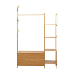 Living And Home Multi Functional Natural Wooden Coat Rack With Storage Drawers Open Shelves And Hooks - thumbnail 3