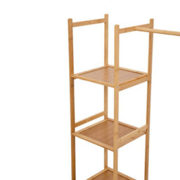 Living And Home Multi Functional Natural Wooden Coat Rack With Storage Drawers Open Shelves And Hooks - thumbnail 7