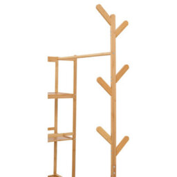 Living And Home Multi Functional Natural Wooden Coat Rack With Storage Drawers Open Shelves And Hooks - thumbnail 6