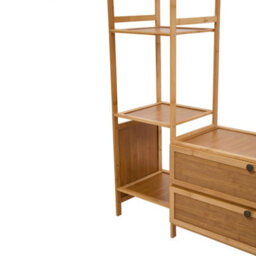 Living And Home Multi Functional Natural Wooden Coat Rack With Storage Drawers Open Shelves And Hooks - thumbnail 5