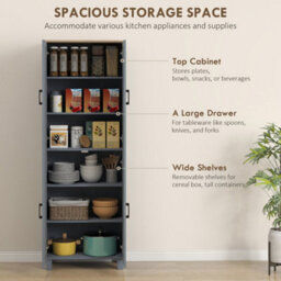 Wyld Haus Parare 171Cm Grey Wood-Effect 4-Door Freestanding Kitchen Pantry Cabinet - thumbnail 5