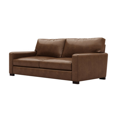 Valencia Luton Leather Loveseat Sofa Lipari Chocolate Premium Semi-Aniline Leather Kiln-Dried Wood Foam Cushions - image 1