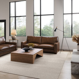 Valencia Luton Leather Loveseat Sofa Lipari Chocolate Premium Semi-Aniline Leather Kiln-Dried Wood Foam Cushions - thumbnail 4
