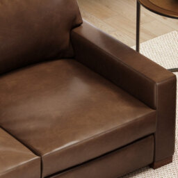 Valencia Luton Leather Loveseat Sofa Lipari Chocolate Premium Semi-Aniline Leather Kiln-Dried Wood Foam Cushions - thumbnail 5