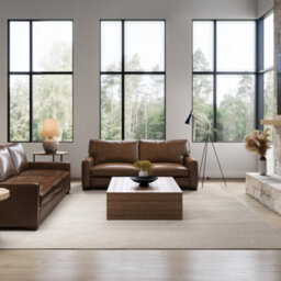 Valencia Luton Leather Loveseat Sofa Lipari Chocolate Premium Semi-Aniline Leather Kiln-Dried Wood Foam Cushions - thumbnail 2