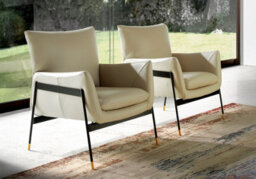 Angel Cerda Elegant Pearl Grey Leather Armchair With Modern Design - thumbnail 2