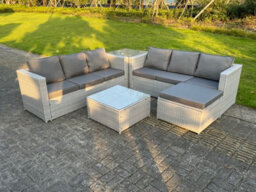 Fimous 7 Seater Wicker Light Grey Rattan Garden Corner Furniture Sofa Sets Outdoor Patio Furniture Coffee Table - thumbnail 1