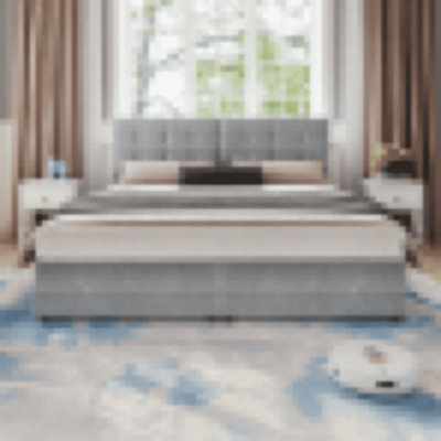 Matteo Grey Velvet Ottoman Bed Frame With Hydraulic Lift Storage, Versatile Spliced Design (180X190Cm) - image 1