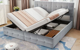 Matteo Grey Velvet Ottoman Bed Frame With Hydraulic Lift Storage, Versatile Spliced Design (180X190Cm) - thumbnail 9