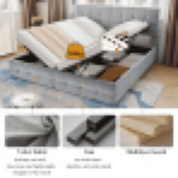 Matteo Grey Velvet Ottoman Bed Frame With Hydraulic Lift Storage, Versatile Spliced Design (180X190Cm) - thumbnail 4