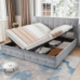 Matteo Grey Velvet Ottoman Bed Frame With Hydraulic Lift Storage, Versatile Spliced Design (180X190Cm) - thumbnail 3