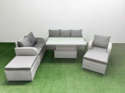 Fimous Pe Wicker 8 Seater Outdoor Rattan Furniture Sofa Sets Adjustable Lifting Dining Or Coffee Table 2 Big Footstools - image 1