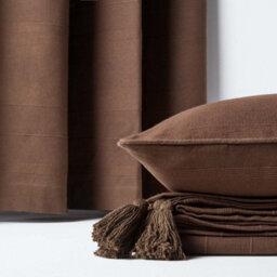 "Homescapes Cotton Rajput Ribbed Chocolate Brown Curtain Pair, 54 X 54"" Drop" - thumbnail 4