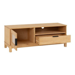 Seconique Corona Rattan 1 Door 1 Drawer Tv Unit In Distressed Wax Pine And Rattan Effect - thumbnail 3