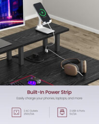 LEDREM Gaming Computer Desk With Monitor Stand, Storage Table With Power Strip, Study Desk For Office, 140 X 60 Cm, Black - thumbnail 5