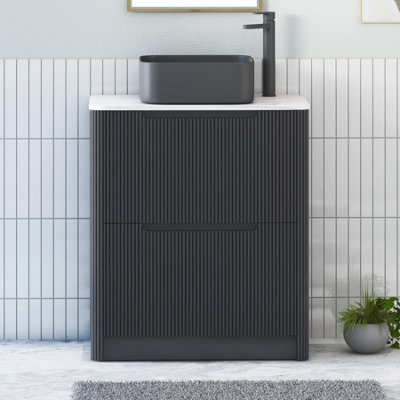 Royal Bathrooms Avenza 700mm Matt Obsidian Black Floor Standing Countertop Bathroom Vanity Unit 2 Drawer With Art Square Basin - image 1