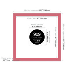 "9X9"" Pink Picture Frame - 9X9"" Square Frame With 6X6"" Mount For 9X9""/6X6"" Pictures Art Deco Style Frame For Home Décor, 1 Pack" - thumbnail 2