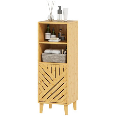 Narrow Bathroom Storage Cabinet With Open Compartments, Natural - image 1