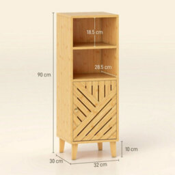Narrow Bathroom Storage Cabinet With Open Compartments, Natural - thumbnail 2