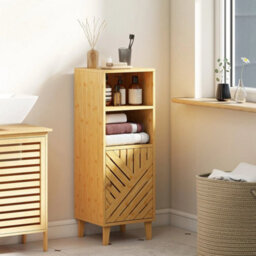 Narrow Bathroom Storage Cabinet With Open Compartments, Natural - thumbnail 3
