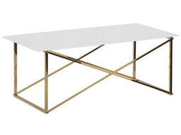 Beliani Minimalist Rectangular Coffee Table 100 X 50 Cm White Tempered Glass Top Gold Stainless Steel Legs - thumbnail 3